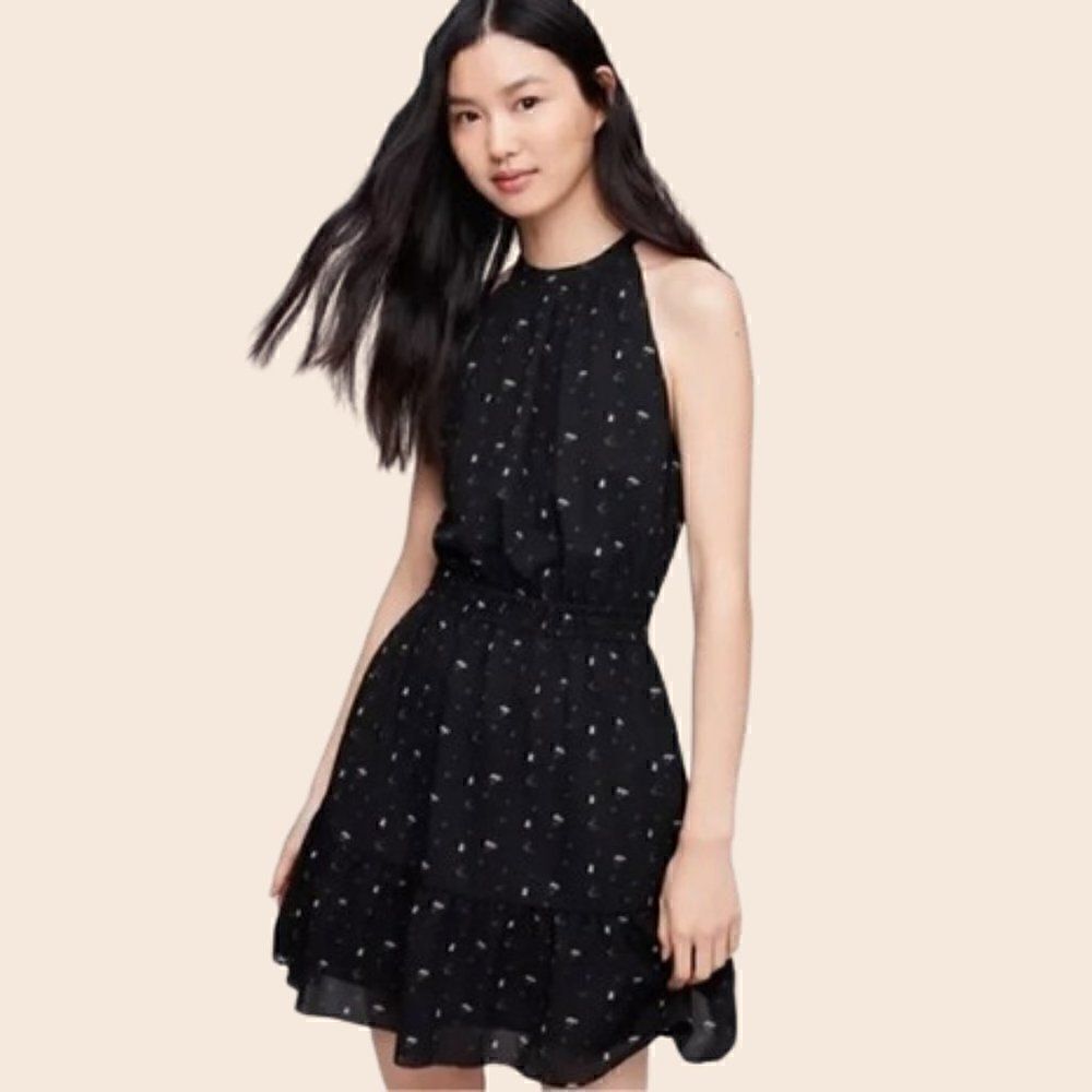 Aritzia Wilfred Free Black Floral Fit and Flare Halter Mini Dress Size XXS
